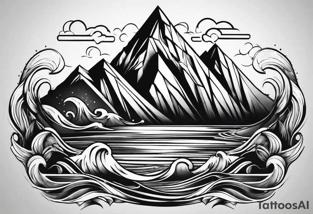 Mountains and ocean waves diamond shape tattoo idea