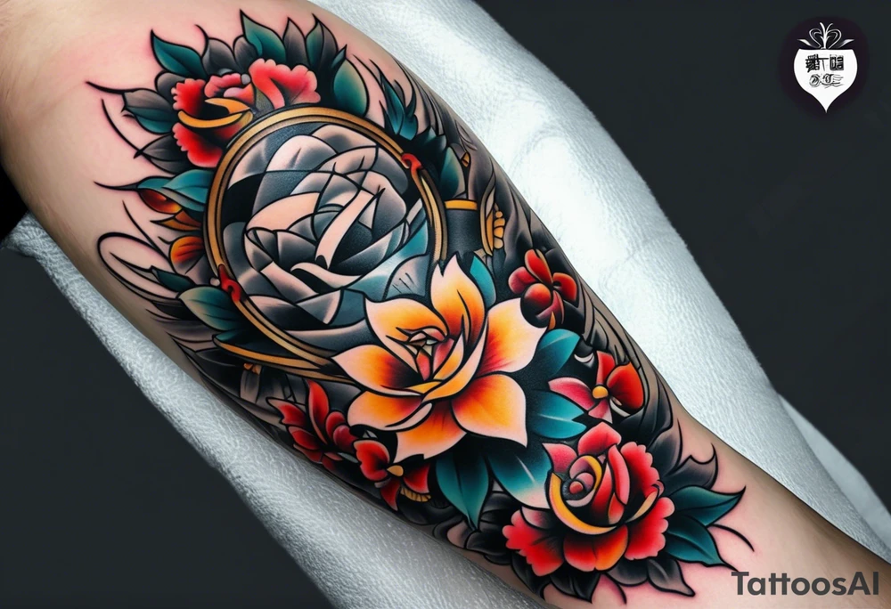 male neo traditional knee tattoo tattoo idea