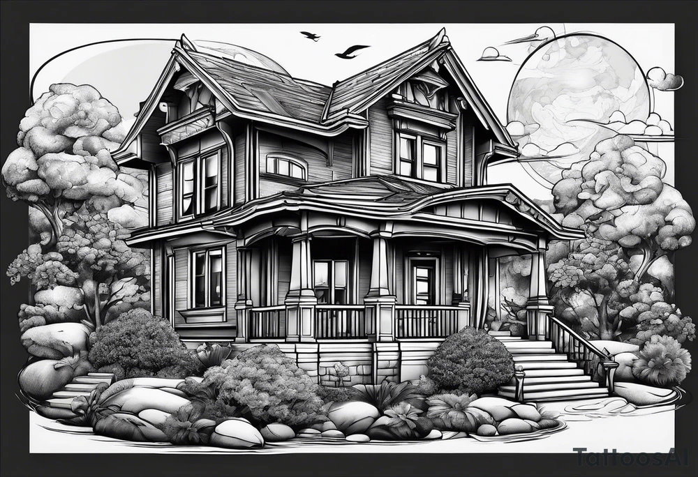 house with planet Earth inside tattoo idea