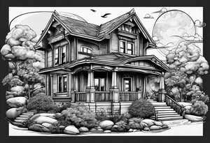 house with planet Earth inside tattoo idea