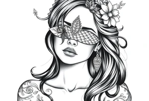 Fortuna as a beautiful woman with covered eyes by material. She holds a scale tattoo idea