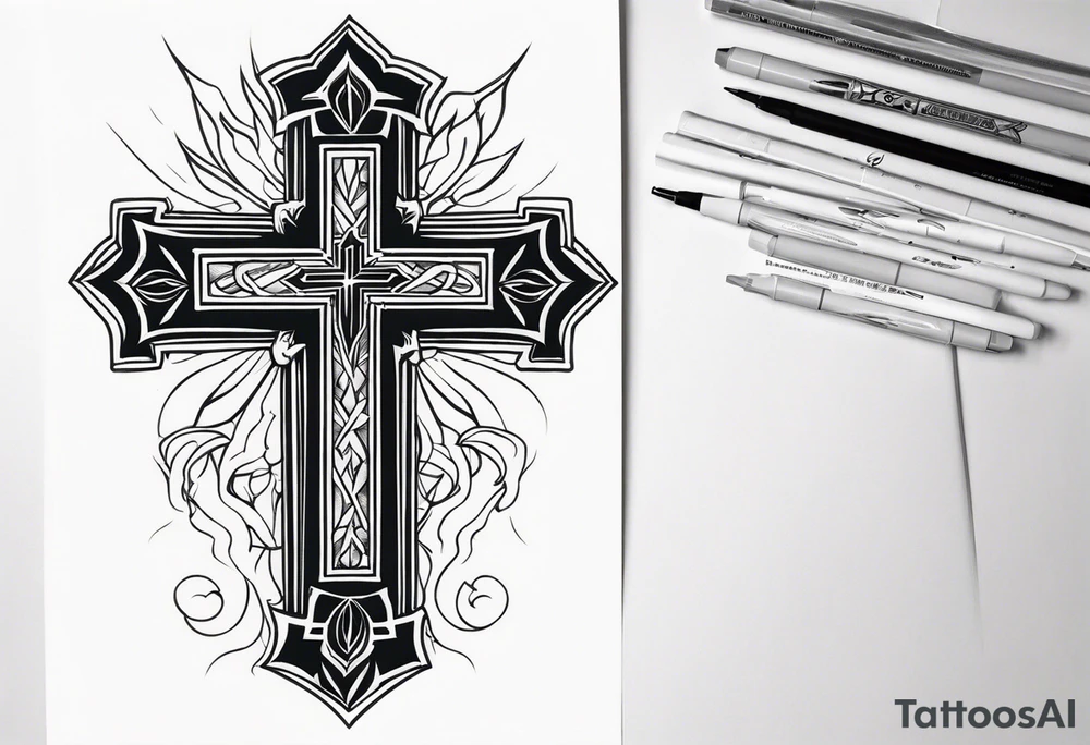 Cross and lightning tattoo idea
