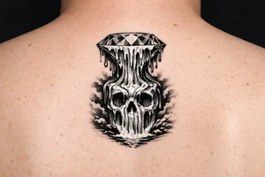 Diamond melting like a colorful waterfall running into a waterfall skull tattoo idea
