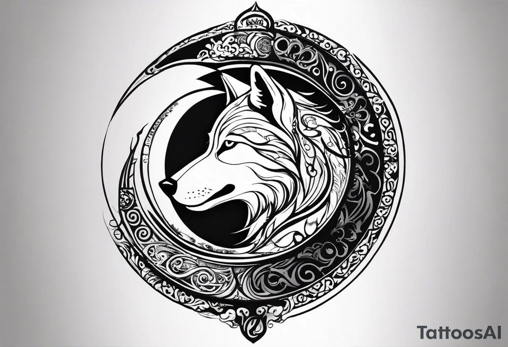 a tattoo whose main theme is balance but also resembles new begining, strong willpower, peace and loyalty. This should be for the front part of the shoulder. maybe add the ying-yang symbol somewhere in the tattoo. Tattoo should have an equal amount of blue and red along with the overall tattoo being black. In corporate a wolf into the tattoo, make sure it resembles ing and yang. wolf needs to look dangerous tattoo idea