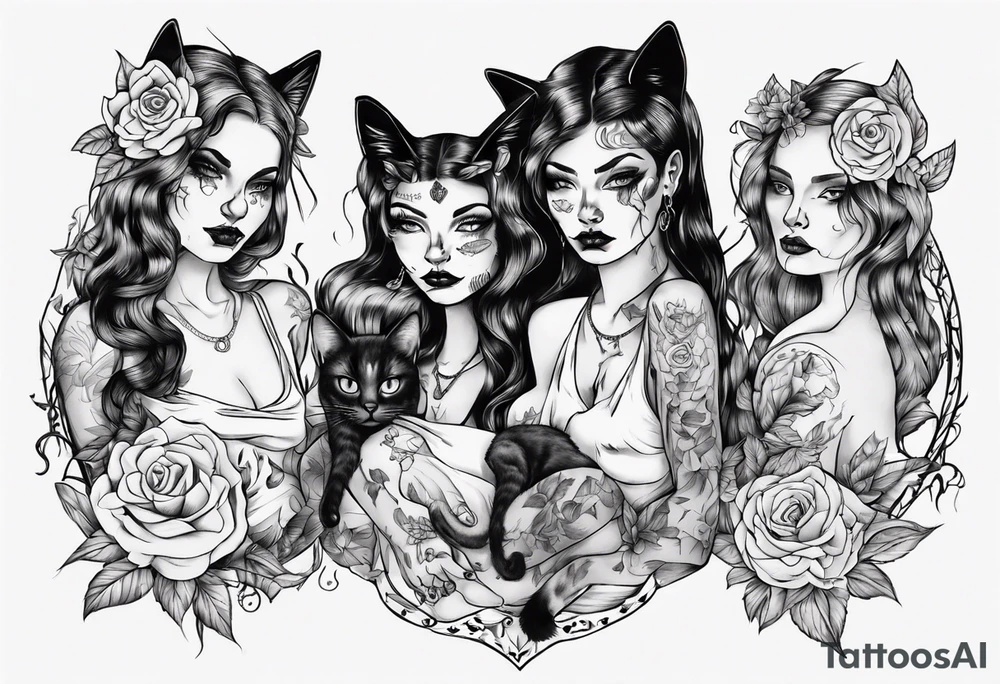 Three Sisters holdning a cat tattoo idea