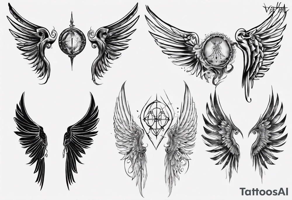 Wings with the dates (1) 09/12/2012 and (2) 24/10/2023 in between the wings tattoo idea