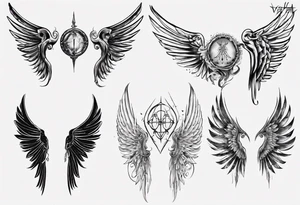 Wings with the dates (1) 09/12/2012 and (2) 24/10/2023 in between the wings tattoo idea