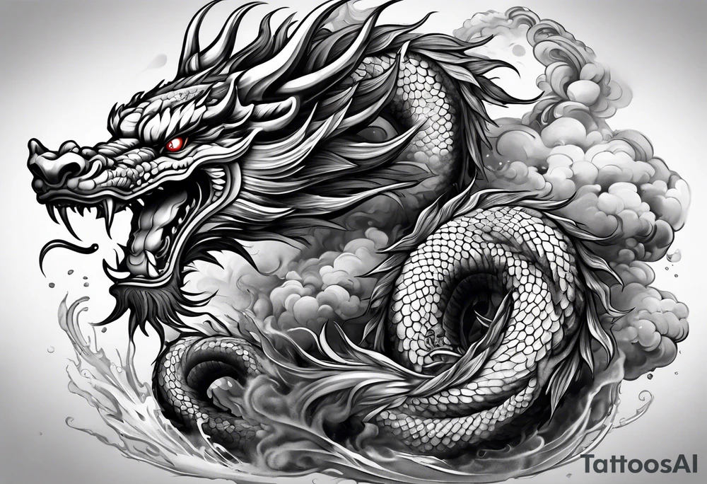 Traditional Japanese Dragon full body and smoke tattoo idea