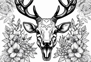 Reindeer skull and flower tattoo idea