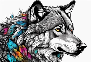 a colorful wolf with a Raven tattoo idea
