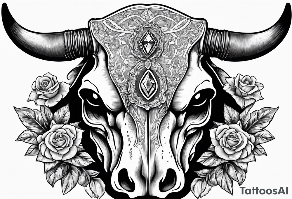Cow skull with diamond back rattle snack coiled in it ready to strike tattoo idea