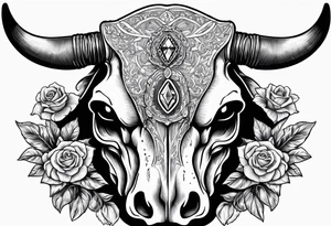 Cow skull with diamond back rattle snack coiled in it ready to strike tattoo idea