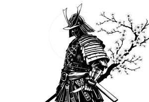 noble samurai warrior silhouette at sunset with cherry blossoms tattoo idea