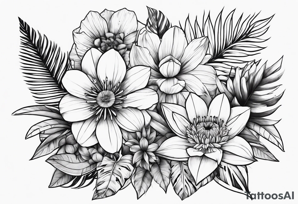 Jungle flowers safari tattoo idea