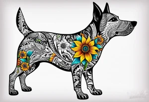 Alebrije dog with sunflowers tattoo idea