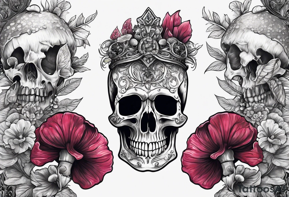skeleton with mushrooms growing out of it tattoo idea