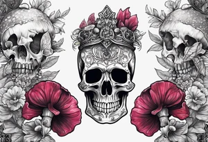 skeleton with mushrooms growing out of it tattoo idea