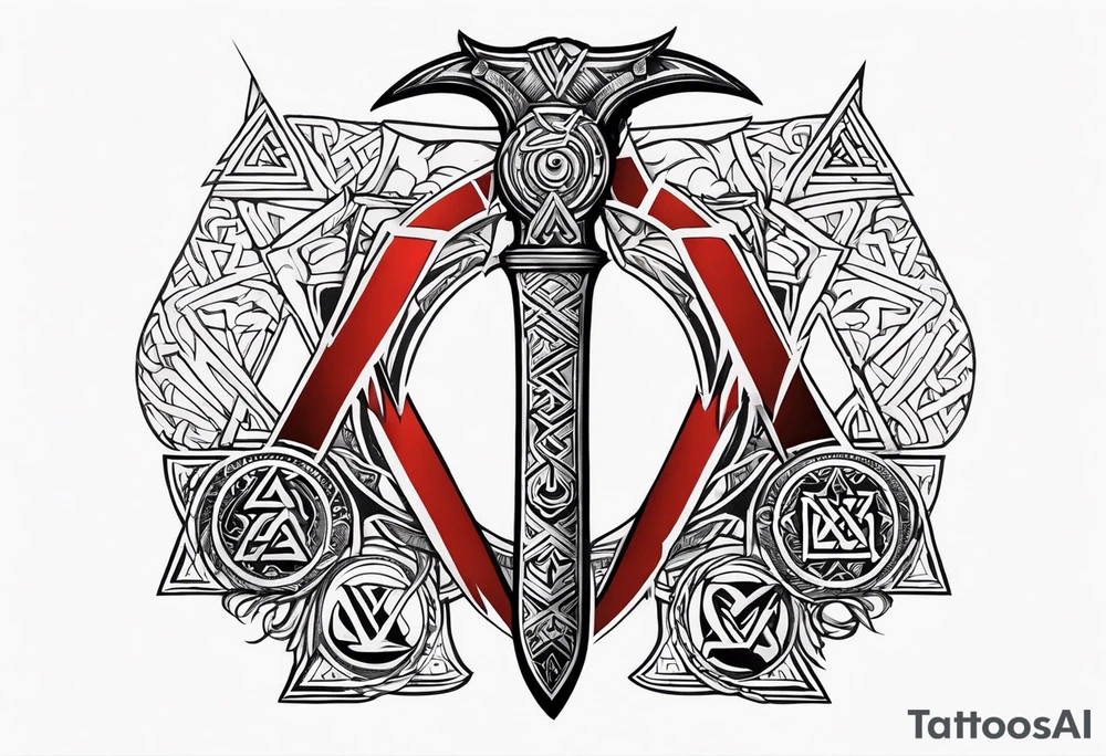 Valhalla sword 
 dragon axe Valknut tattoo idea
