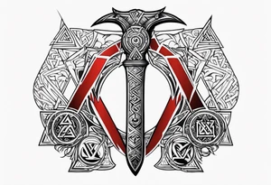 Valhalla sword 
 dragon axe Valknut tattoo idea