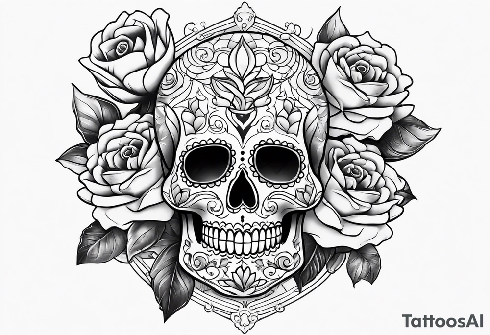 Sugar skull with roses daisies and water lilies for half sleeve down arm tattoo idea