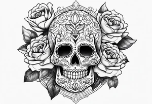Sugar skull with roses daisies and water lilies for half sleeve down arm tattoo idea