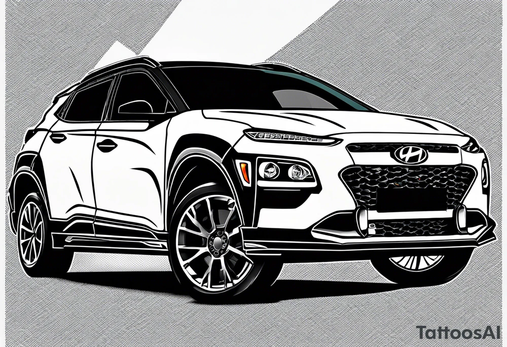 hyundai kona rally muscle car with lightning bolts with a tubocharger in the hood tattoo idea