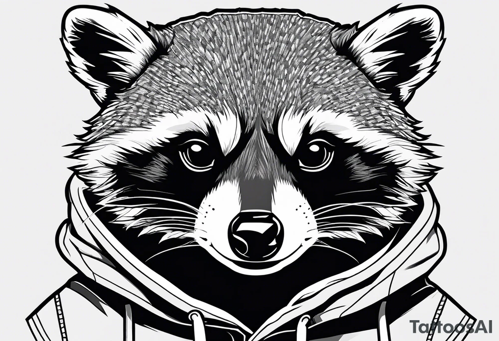 raccoon wearing a Superman hoodie tattoo idea