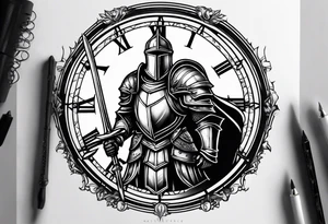 knight with heavy armor clock surround tattoo idea
