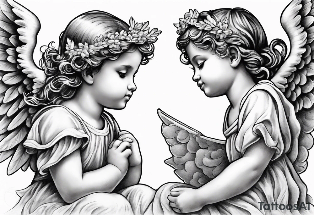 small angels with clouds in the background tattoo idea