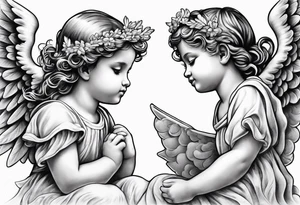 small angels with clouds in the background tattoo idea