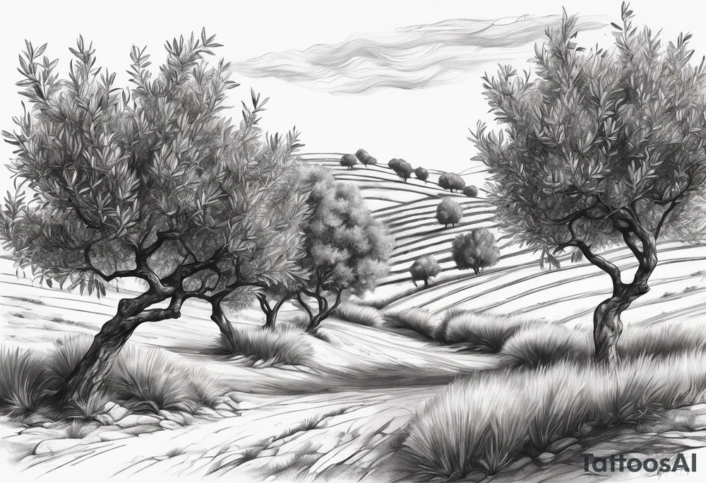 Olive trees individual leaves floating in the wind tattoo idea
