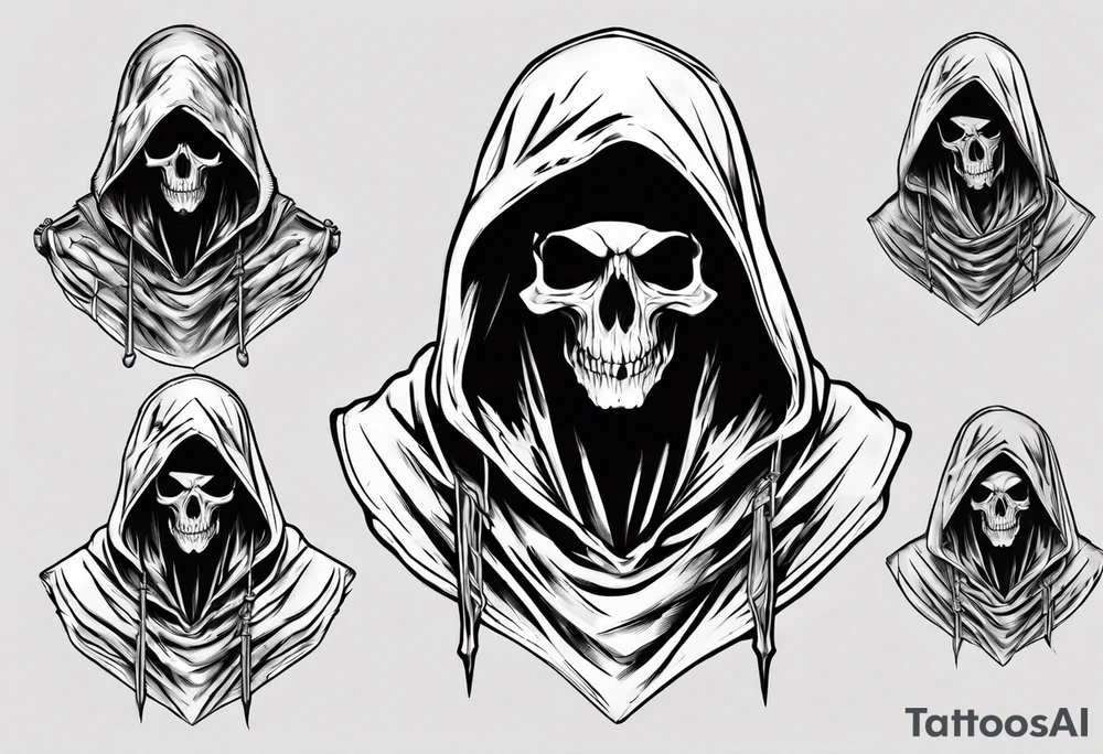 hooded reaper upper body, no skull tattoo idea