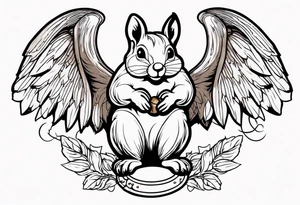 Squirrel with angel wings holding a nut tattoo idea