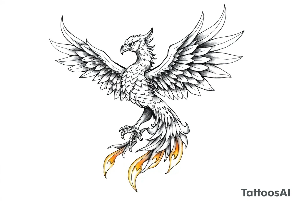 magnificent phoenix rising from golden flames with trailing embers tattoo idea