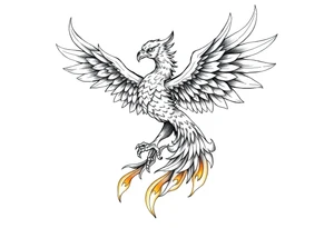 magnificent phoenix rising from golden flames with trailing embers tattoo idea