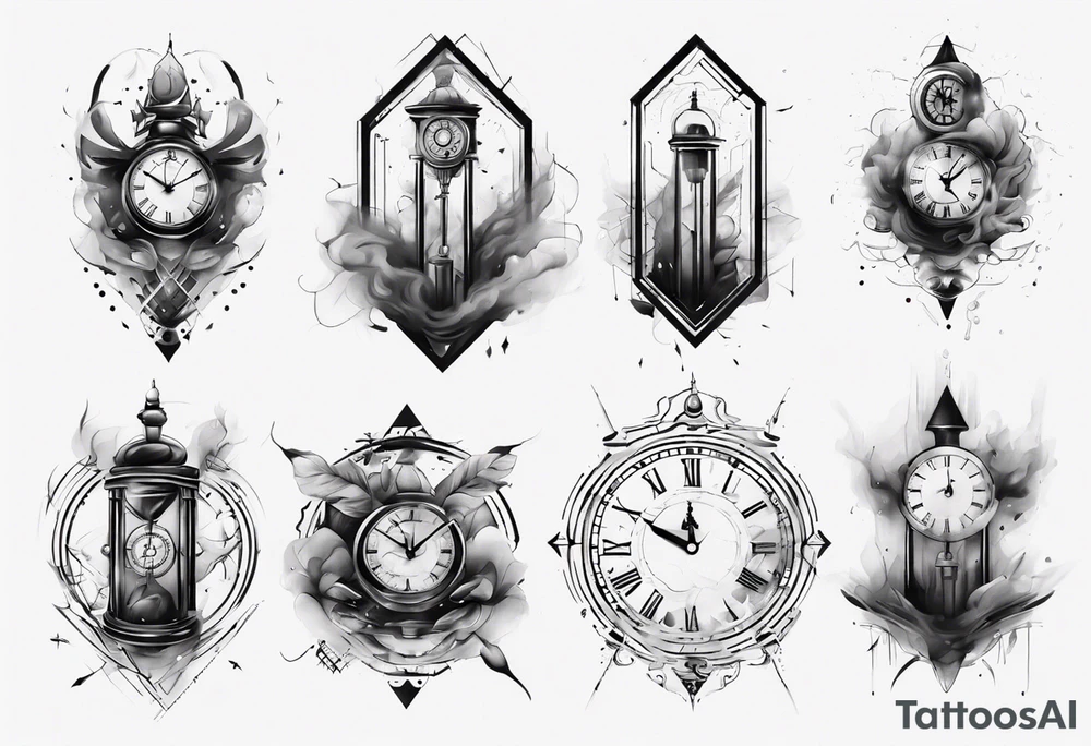 Modern clock fading with smoke tattoo idea