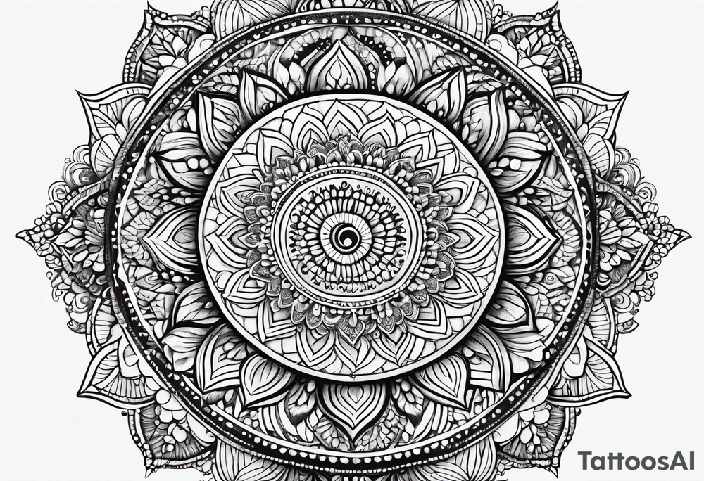 Full arm mandala henna female tattoo design with mushroom henna at shoulder tattoo idea