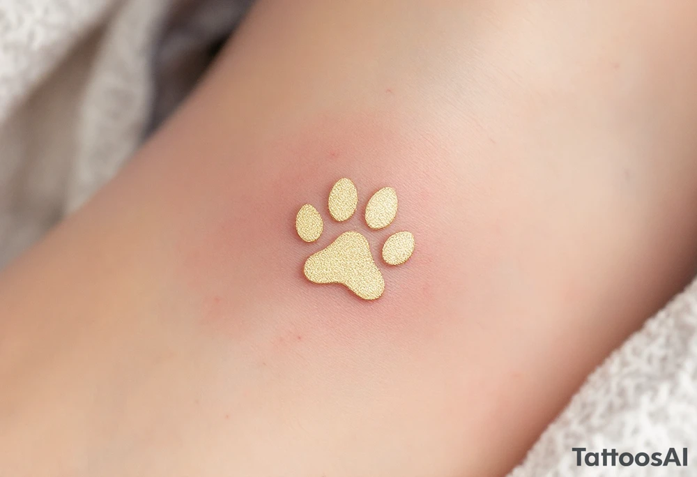 Single Gold Foil Paw Print – A single delicate paw outlined in shimmering metallic gold, placed near the heart or wrist, elegant and minimal. tattoo idea