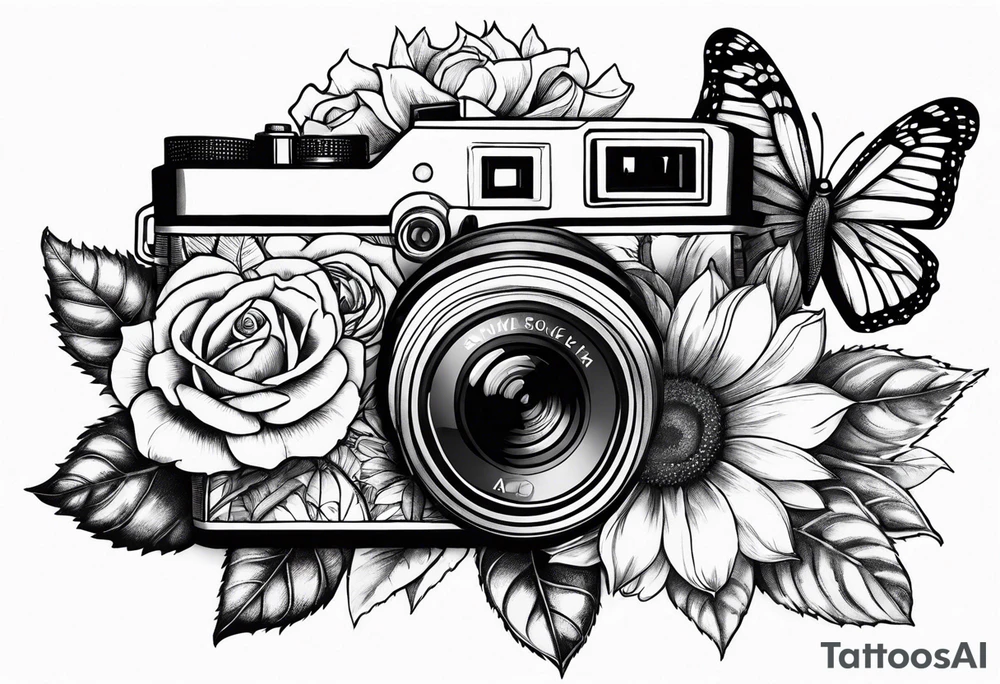 Flower : rose , sunflower, camera, butterfly tattoo idea