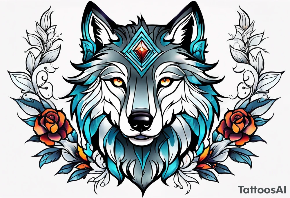 Neotraditional wolf tattoo idea