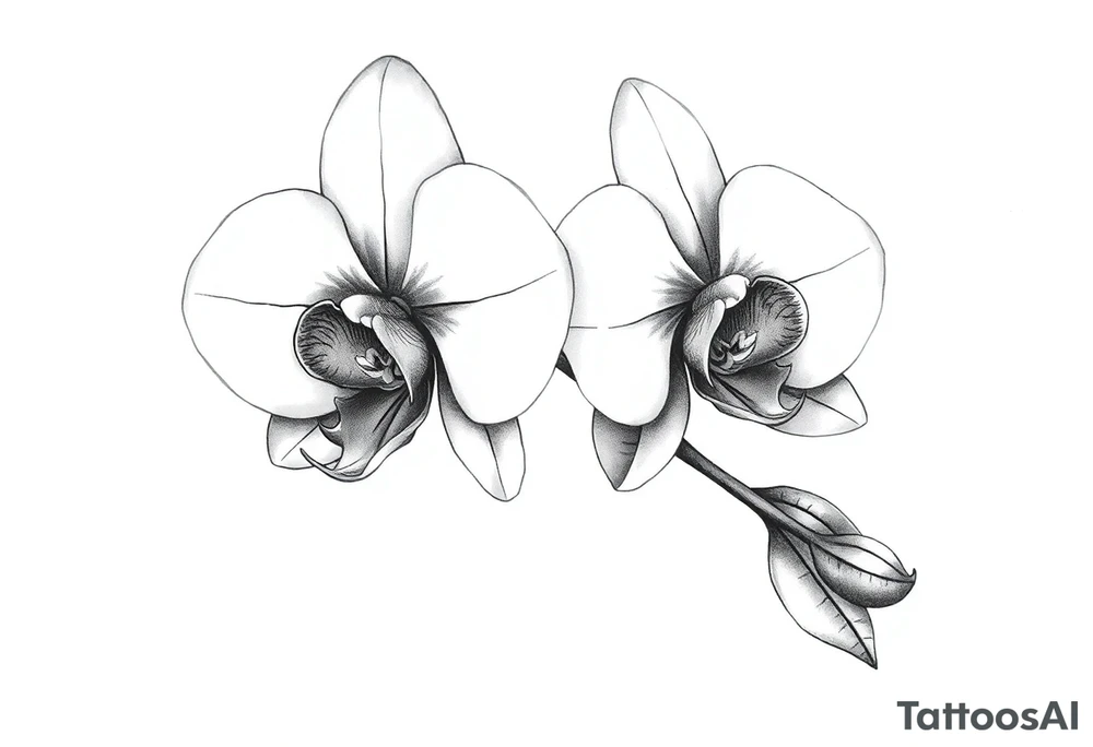 orchid with stem and leaves tattoo idea