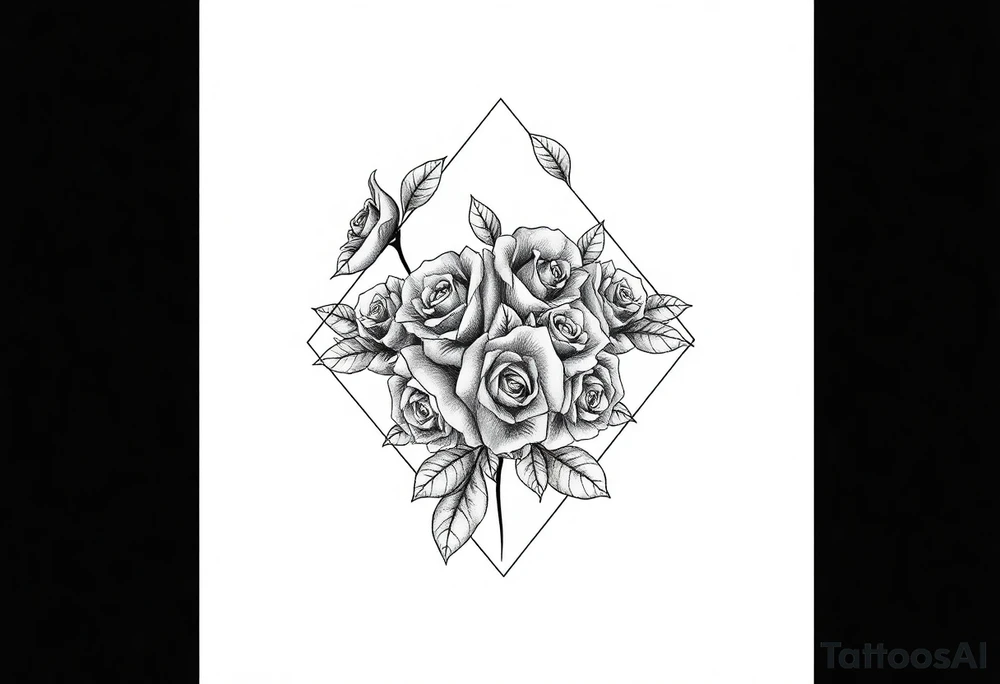 Small Roses with NO LEAVES fully filling up the inside of an lateral elongated diamond shape tattoo idea