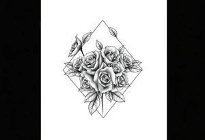 Small Roses with NO LEAVES fully filling up the inside of an lateral elongated diamond shape tattoo idea