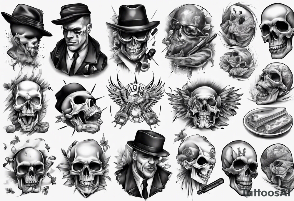full stomach gangster sleeve tattoo idea
