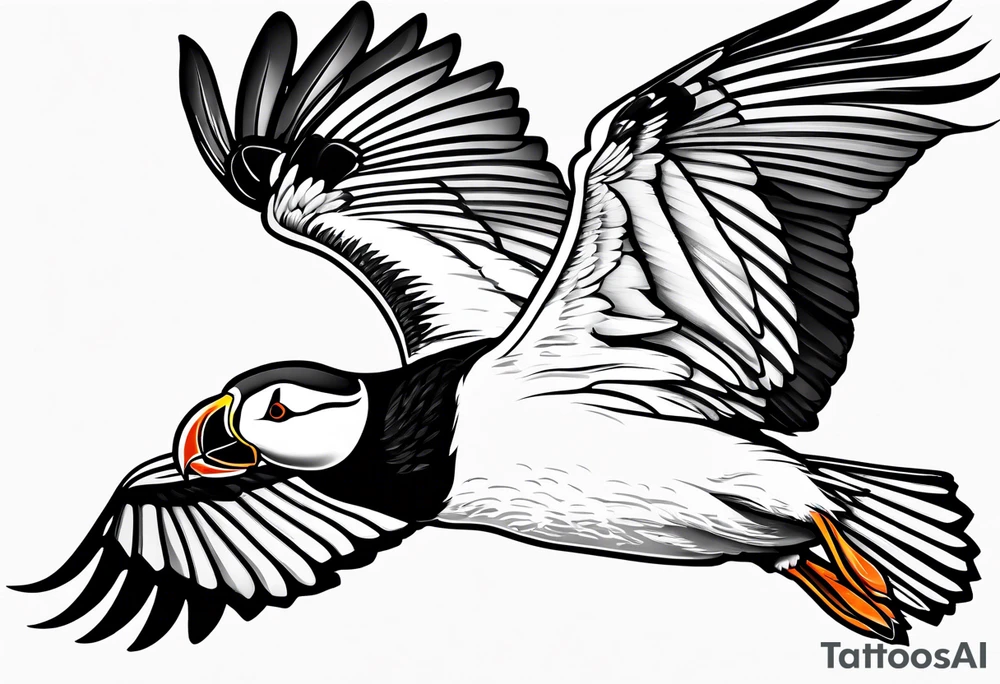 a flying puffin tattoo idea