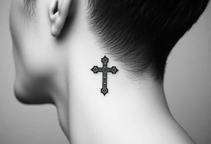 orthodox christian cross relatively small on side of left neck tattoo idea
