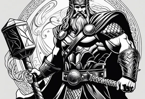 Thor mit Hammer on der Hand und kämpft gegen eine riesen Schlange tattoo idea