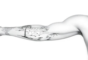 fine line, peaceful, serene, timeless, ocean, sand, palm tree, sun tattoo idea