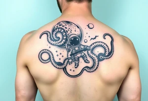 Deep sea kraken with an astronaut in a sea and space concept tattoo idea