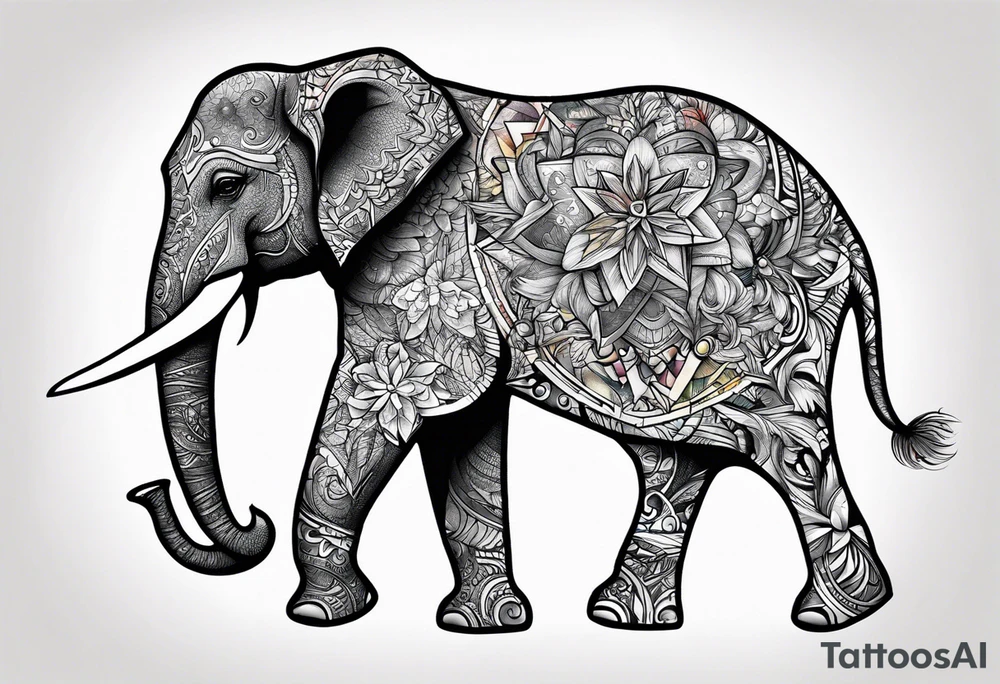 Delicate elephant holding Star of David in tip of trunk tattoo idea